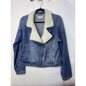 Mossimo Moto Jean Jacket XXL Denim Sherpa Faux Fur Vintage Y2K Western Crop